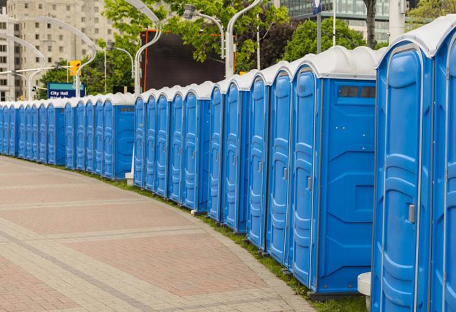 Seasonal porta potty units set up at a La Habra, California venue