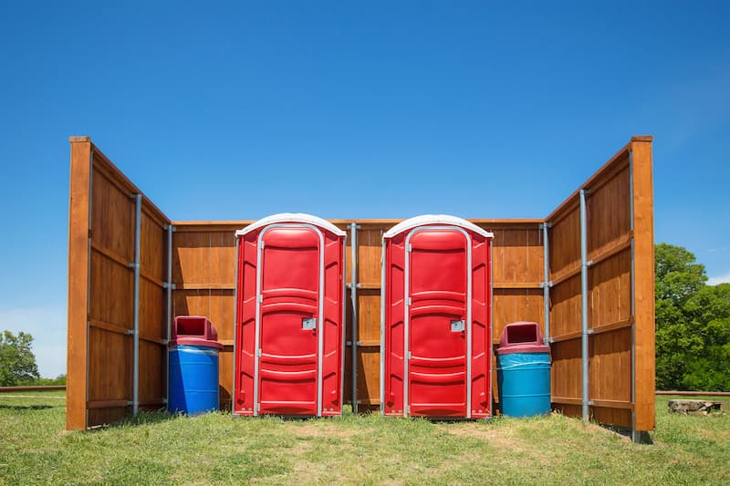 Short-term porta potty units staged for delivery in La Habra, California