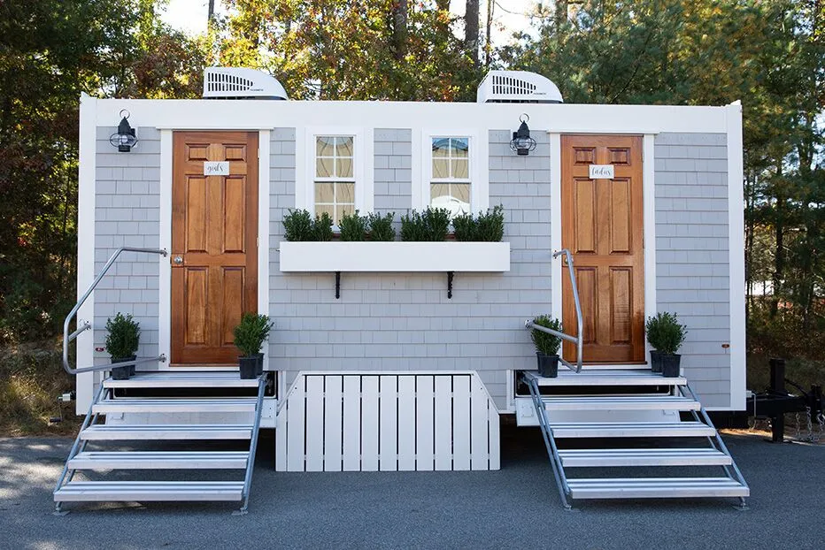 Wedding restroom units discretely staged at a venue in La Habra, California
